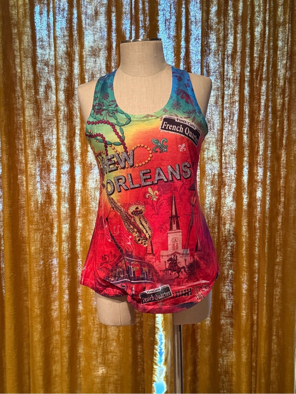 Multicolor New Orleans Graphic Tank Top - Red, Teal, Yellow